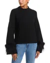 Wayf Pia Feather Trim Pullover Sweater Black In Black