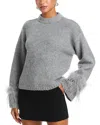 Wayf Pia Feather Trim Sweater In Gray
