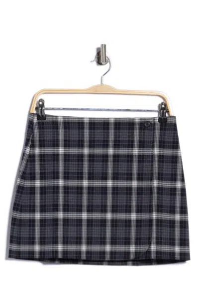 Wayf Plaid Wrap Miniskirt In Gray