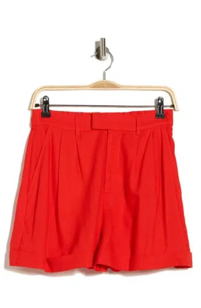Wayf Pleated Linen Blend Shorts In Red