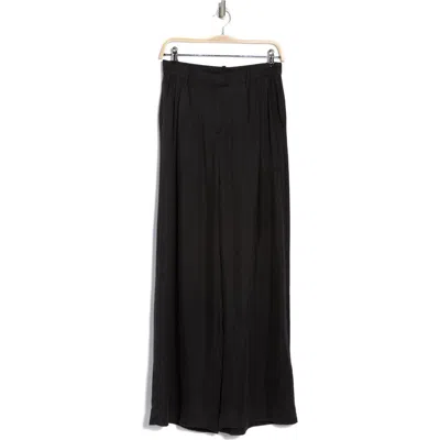 Wayf Pleated Wide Leg Satin Pants In Black