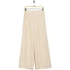 Wayf Pleated Wide Leg Satin Pants In Cream