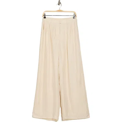 Wayf Pleated Wide Leg Satin Pants In Cream