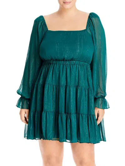 Wayf Plus Womens Chiffon Metallic Mini Dress In Green