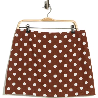 Wayf Polka Dot Linen Blend Miniskirt In Brown