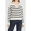 Wayf Port Stripe Johnny Collar Cotton Sweater In Ivory Black