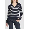 Wayf Port Stripe Johnny Collar Cotton Sweater In Navy Ivory