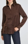 Wayf Porter Pintuck Button-up Shirt In Espresso