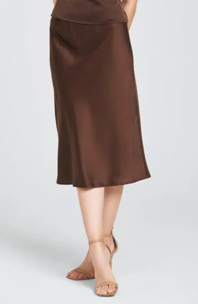Wayf Porter Satin Midi Skirt In Espresso