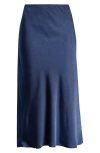 Wayf Porter Satin Midi Skirt In Navy