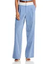 Wayf Preston Wide Leg Trousers In Chambray Blue
