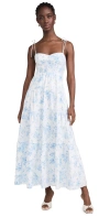 Wayf Rachelle Tiered Dress In Blue Toile Roses
