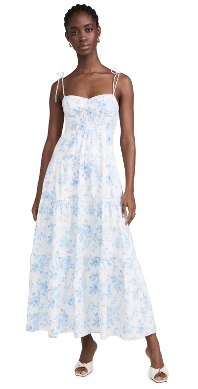 Wayf Rachelle Tiered Dress In Blue Toile