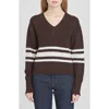 Wayf Resse Placed Stripe V-neck Sweater In Brown