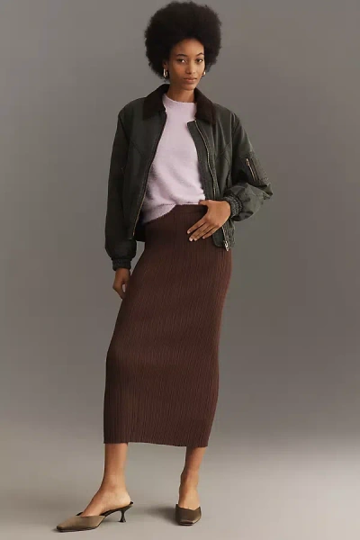 Wayf Rib Midi Skirt In Brown