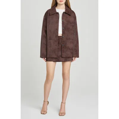 Wayf Rita Faux Suede Jacket In Brown