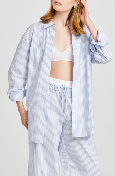 Wayf River Stripe Cotton Blend Button-up Shirt In Blue/ivory Pinstripe