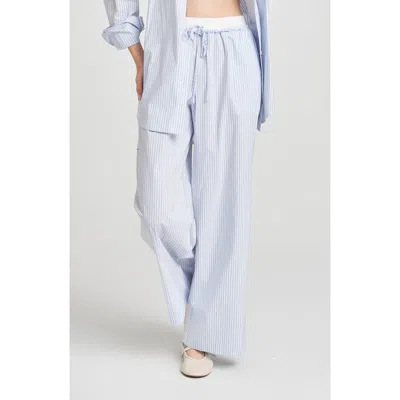 Wayf River Stripe Cotton Blend Drawstring Pants In Blue/ivory Pinstripe