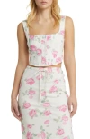 WAYF ROMEO FLORAL LINEN BLEND CROP TOP