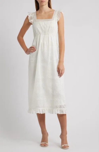 Wayf Rosalie Embroidered Midi Dress In White