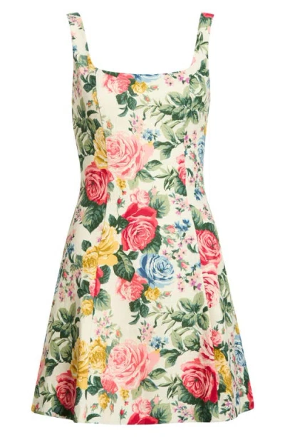 Wayf Rosemary Floral Linen Blend Minidress In Multi