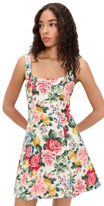 Wayf Rosemary Mini Dress Ivory Roses In Multi