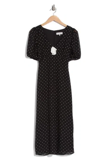 Wayf Rosette Polka Dot Dress In Black Polka-dot