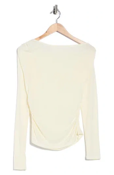 Wayf Ruched Boat Neck Long Sleeve Top In Cream