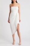 Wayf Ruched Bodice Satin Midi Dress In Ivory