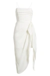Wayf Ruched Bodice Satin Midi Dress In Ivory