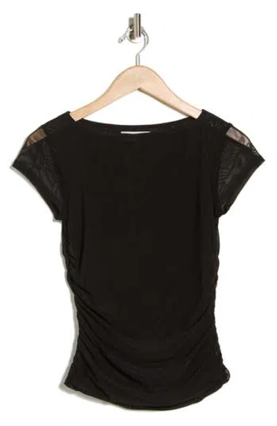 Wayf Ruched Cap Sleeve Top In Black