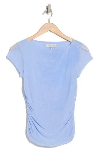 Wayf Ruched Cap Sleeve Top In Blue