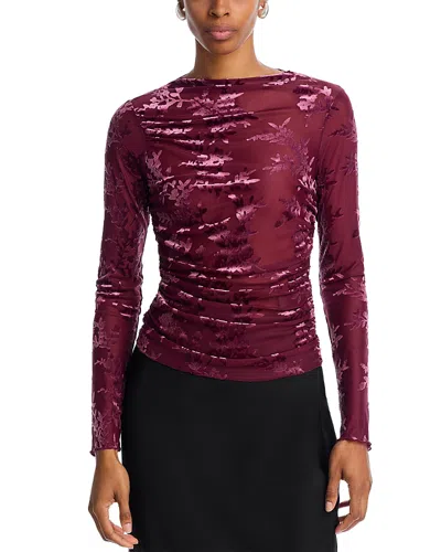 Wayf Ruched Floral Top In Merlot