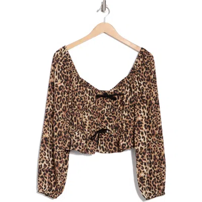 Wayf Ruched Long Sleeve Top In Leopard