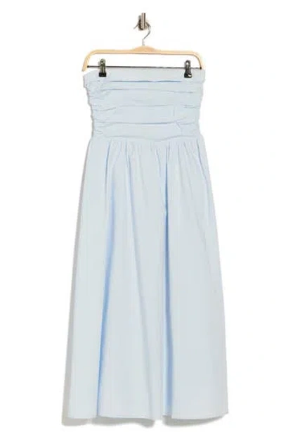 Wayf Ruched Strapless Midi Dress In Brown