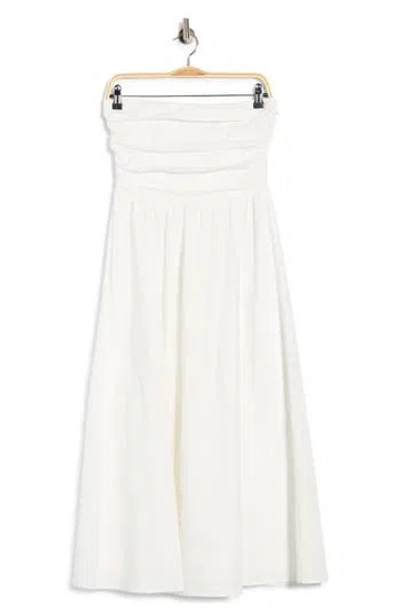 Wayf Ruched Strapless Midi Dress In White