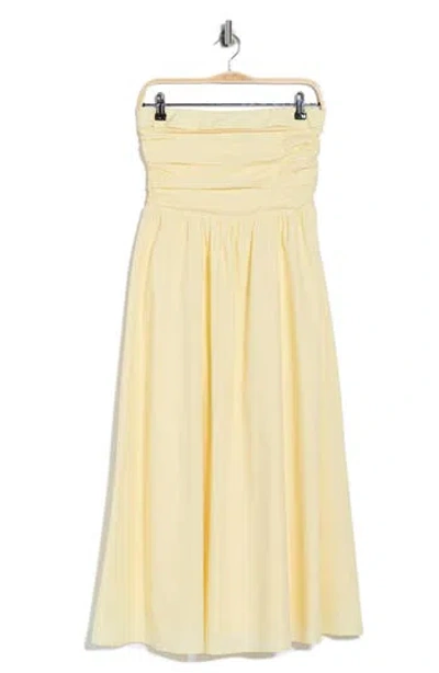 Wayf Ruched Strapless Midi Dress In Yellow