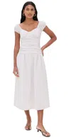Wayf Ruched Waist Midi Dress Mocha/ivo Pinstripe In Mocha/ivo Pinstripe