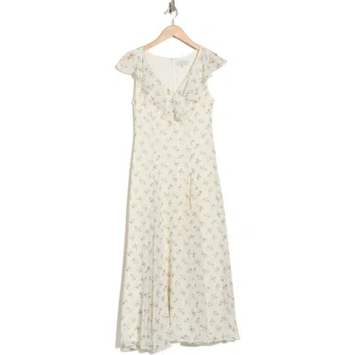 Wayf Ruffle Godet Maxi Dress In White