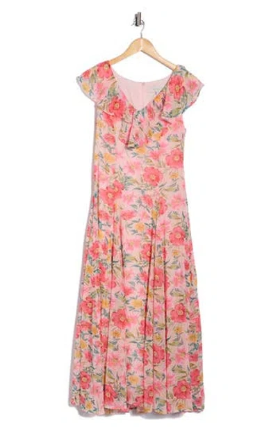 Wayf Ruffle Godet Midi Dress In Multi