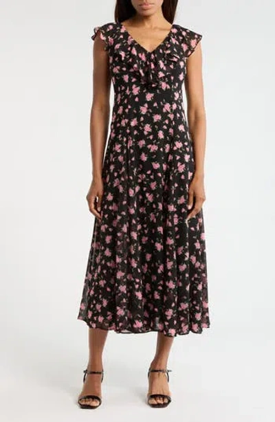 Wayf Ruffle Godet Midi Dress In Multi