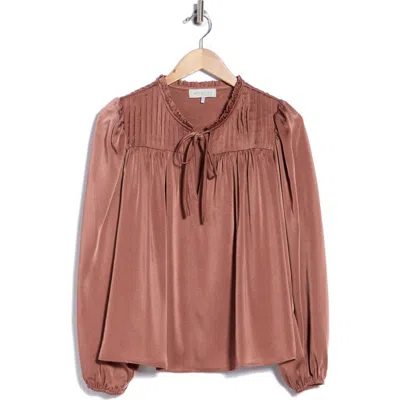 Wayf Ruffle Neck Pintuck Pleat Blouse In Rose Mauve