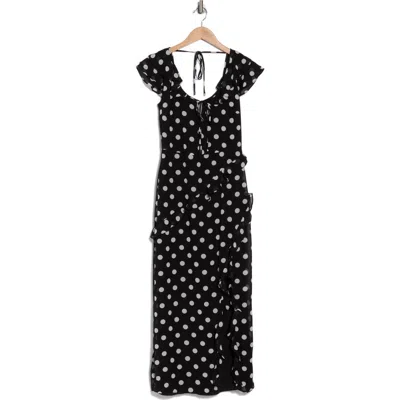 Wayf Ruffle Polka Dot Dress In Black