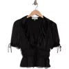 Wayf Ruffle Tie Front Top In Black