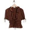 Wayf Ruffle Tie Front Top In Brown
