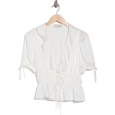 Wayf Ruffle Tie Front Top In White