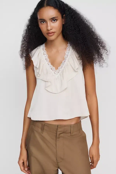 Wayf Ruffled V-neck Top In Ivory