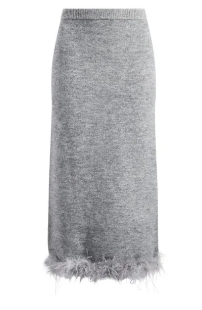 Wayf Sadie Feather Trim Knit Skirt In Heather Grey
