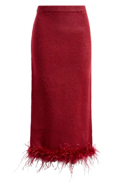 Wayf Sadie Feather Trim Knit Skirt In Oxblood