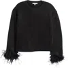 Wayf Sadie Feather Trim Sweater In Black